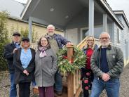 Councilmember Owen Rowe (far right) attending the press event for the first THOW (Tiny Homes on Wheels)